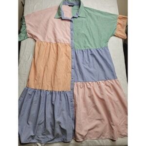 Simplee Plus Shirt Dress Women 4XL Multicolor Striped Tiered Button Up